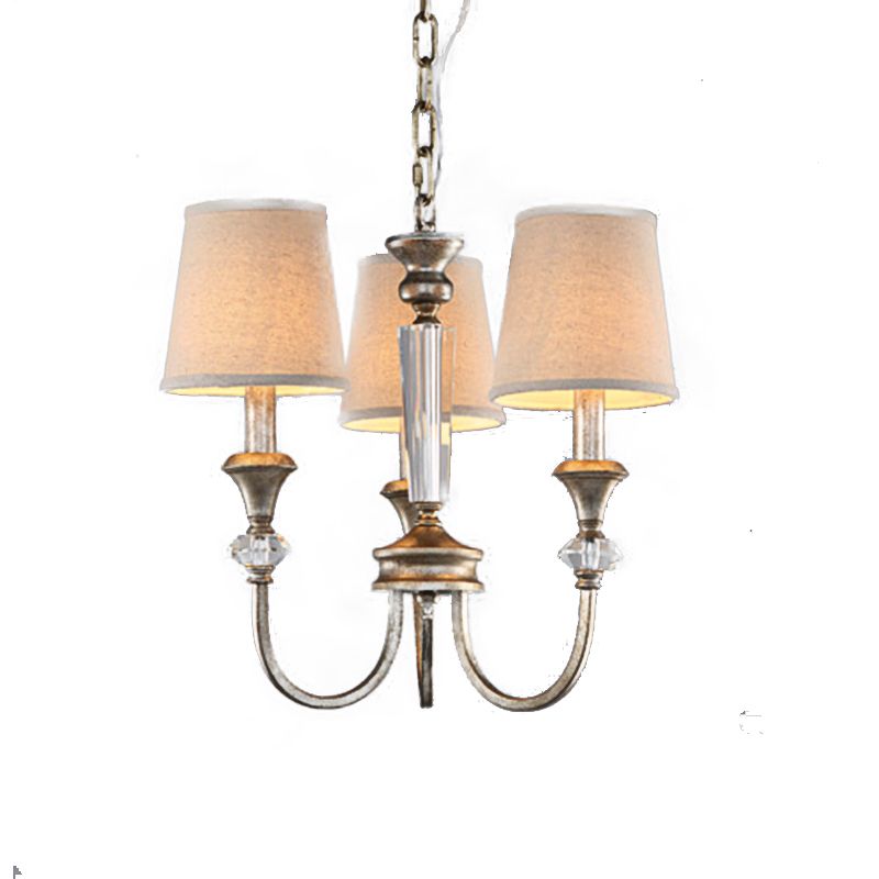 Rustic Tapered Ceiling Lamp 3/6 Lights Fabric Chandelier Light Fixture in Aged Silver for Living Room