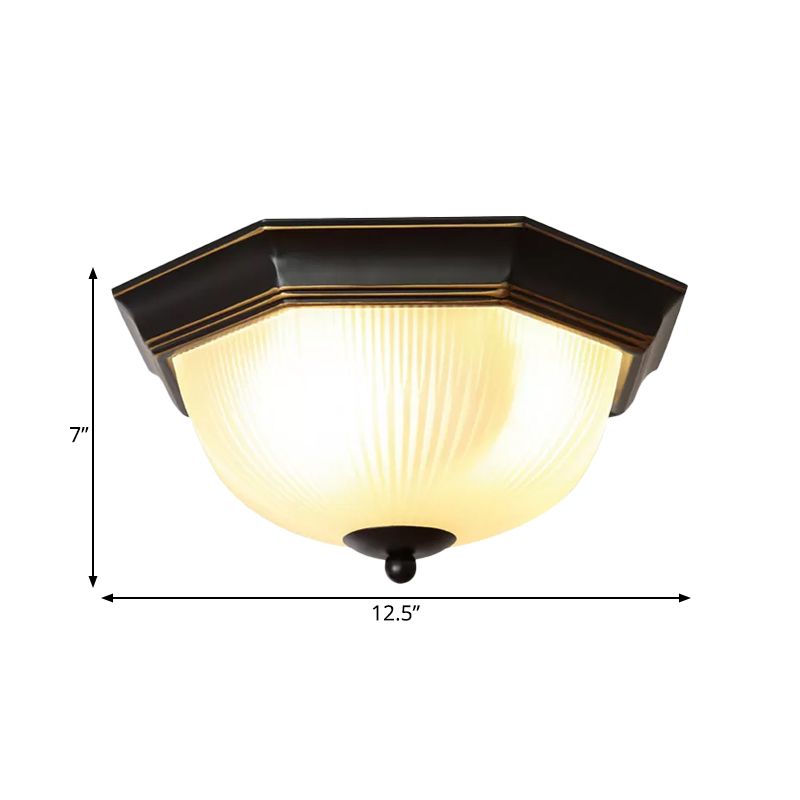 Milk Ribbed Glass Black Ceiling Flush Faceted Dome 2-Head Classic Flush Mount Recessed Lighting