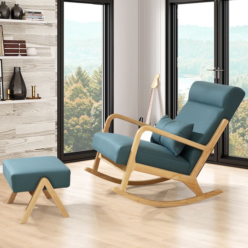 Modern Rocking Accent Chair Solid Fabric Upholstered Wood Frame Rocking Chair with Ottoman
