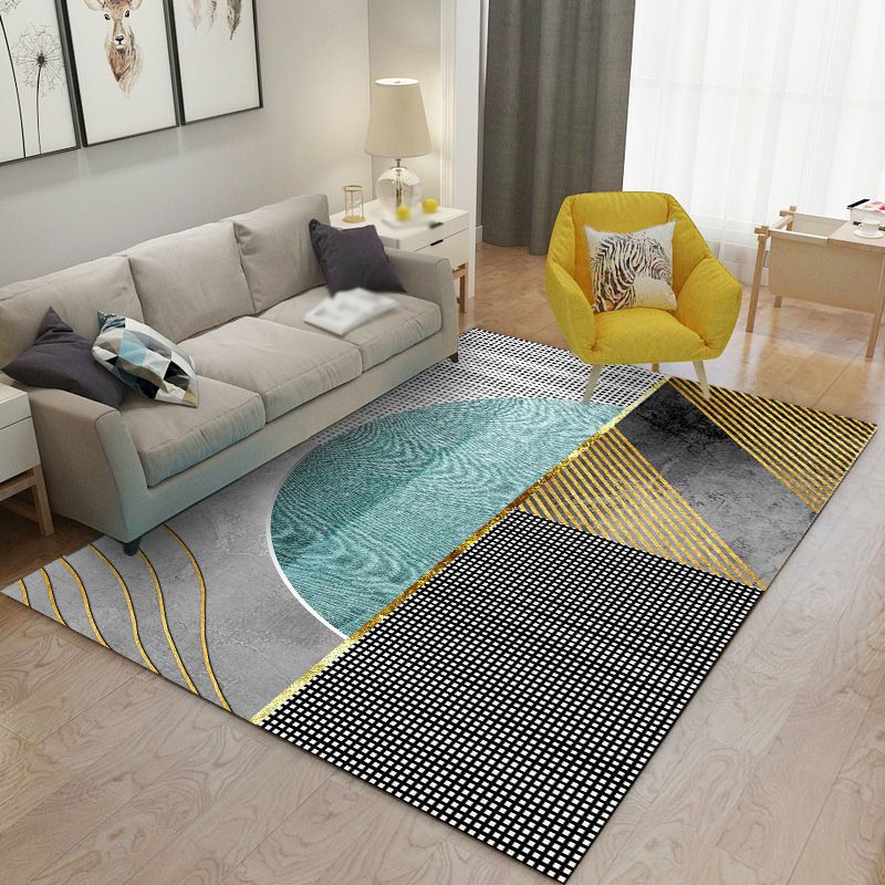 Grey Modern Rug Polyester Striped Indoor Rug Non-Slip Backing Rug for Living Room