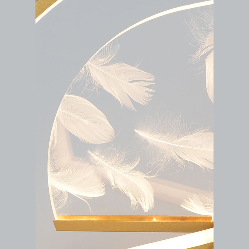 Modern Creative Feather LED Semi Flush Ceiling Light Circular Wrought Iron Flush Mount for Living Room