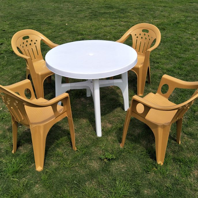 Plastic Outdoor Dining Table Modern White Patio Table with Umbrella Hole