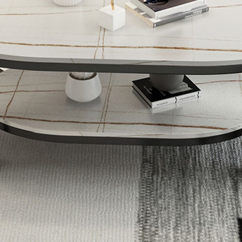 Glam Slate Oval Coffee Table Frame Coffee Table with Storage