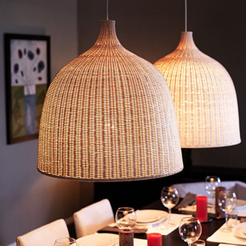 Handwoven Dome Pendant Light Fixture Chinese Bamboo Single Bulb Ceiling Light for Dining Table