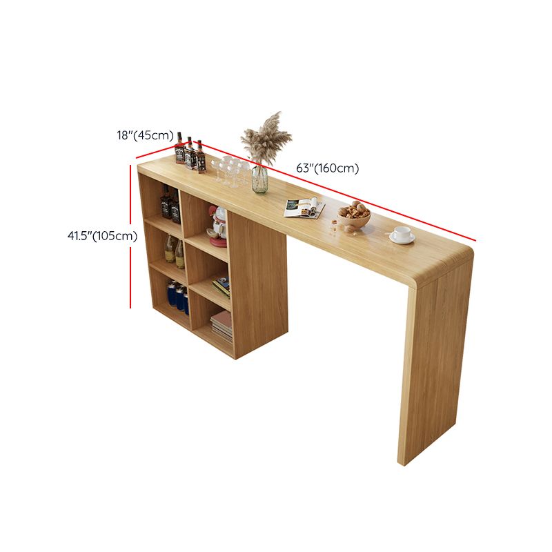 Solid Wood Bar Dining Table Pedestal Rectangle Bistro Bar Table in Natural with Shelves