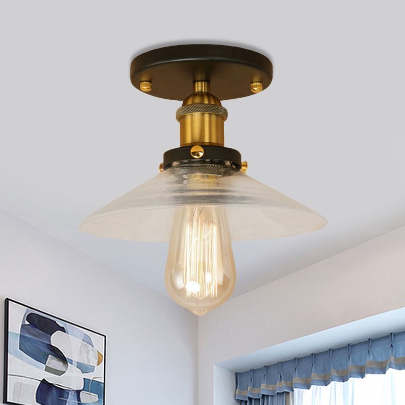 Soucoupe en verre givré, éclairage semi-affleurant, luminaire de cuisine vintage à 1 ampoule, noir/laiton/cuivre