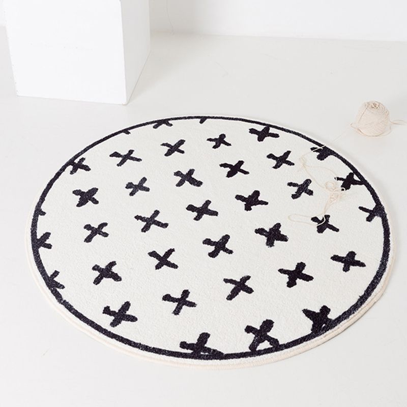 Wit Modern Rug Polyester Onregelmatige Lijn Tapijtwasbaar Tapijt voor woonkamer