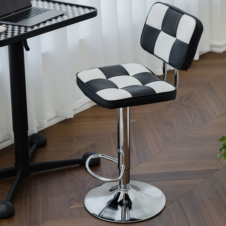 Contemporary Adjustable Height Swivel Upholstered Bar Stool with Footrest