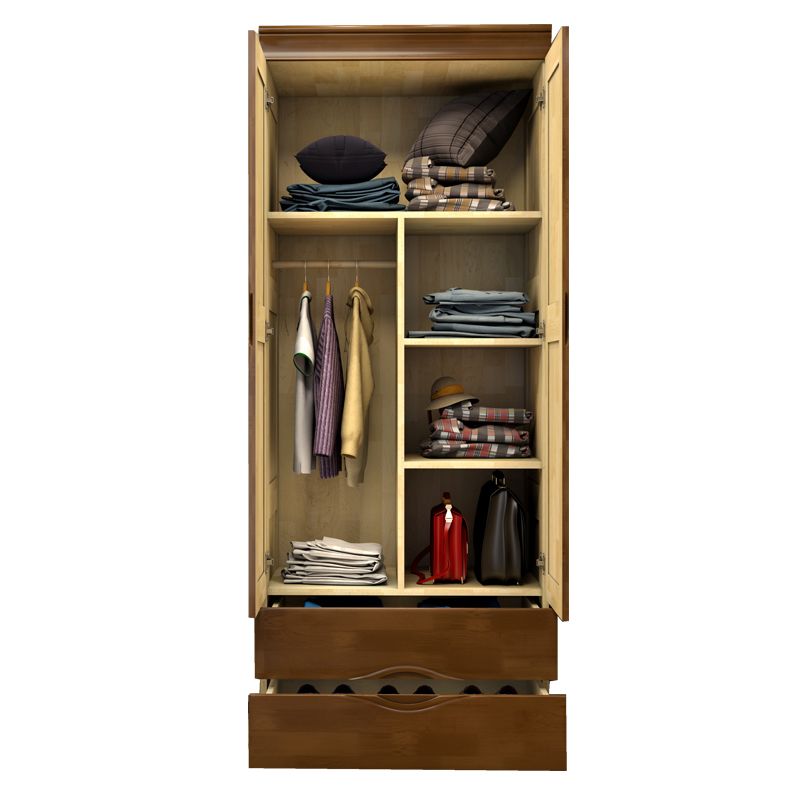 Traditional Rubberwood Wardrobe with Drawers Matte Finish Cabinet for Home