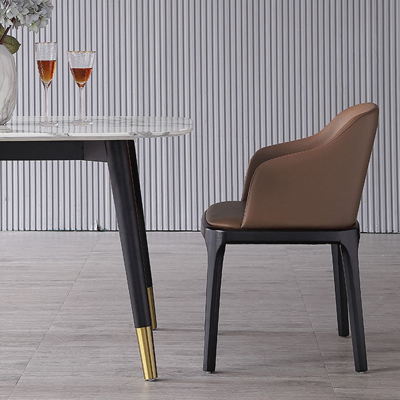 Brown Contemporary Dining Accent Chair Black Oak Wood Legs Dining Chair