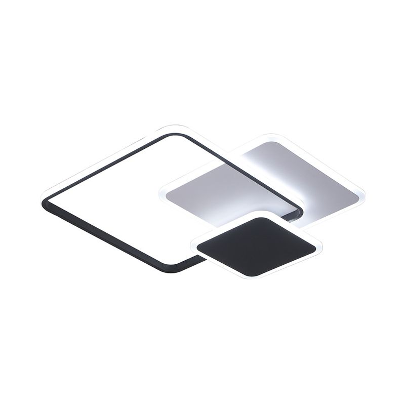 3-Couche Square Acrylique Flushmount Contemporary Black and White LED Ceiling Lighting in Warm / White/3 Color Light, 19.5 "/23.5" Wide