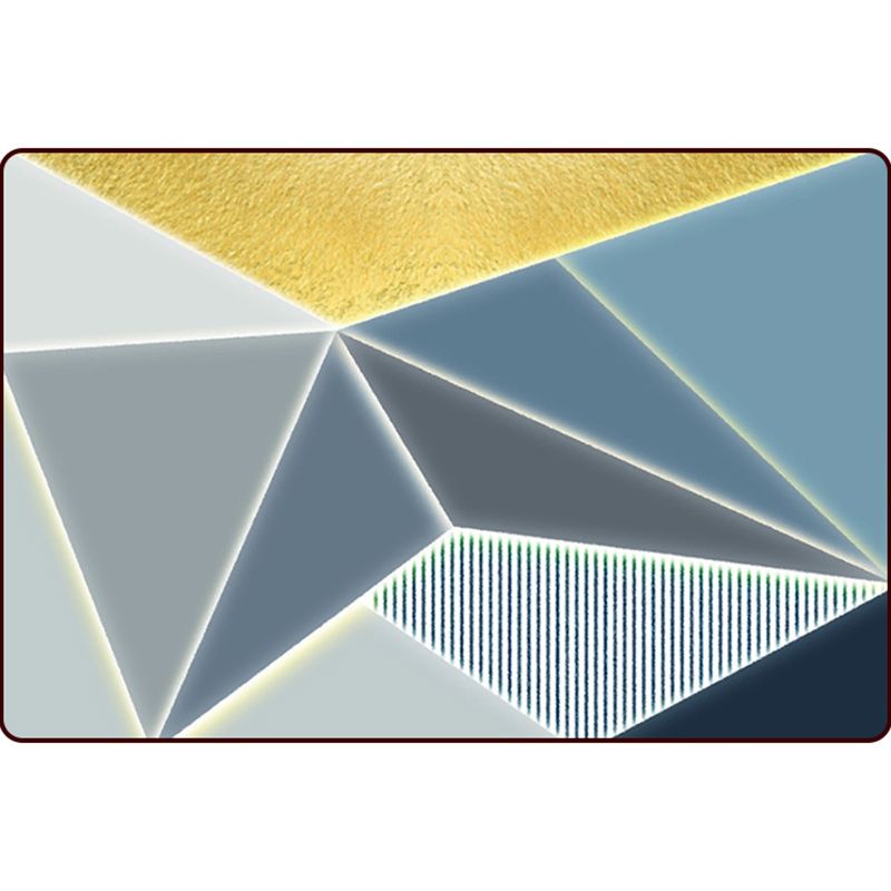 Blue Bedroom Rug Modern Color Block Geometry Pattern Area Rug Polyester Machine Washable Carpet