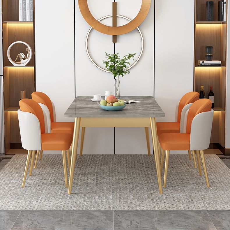 Nordic Stone Top Dining Set 1/2/5/7 Pieces Grey Dining Table with Leather Chairs