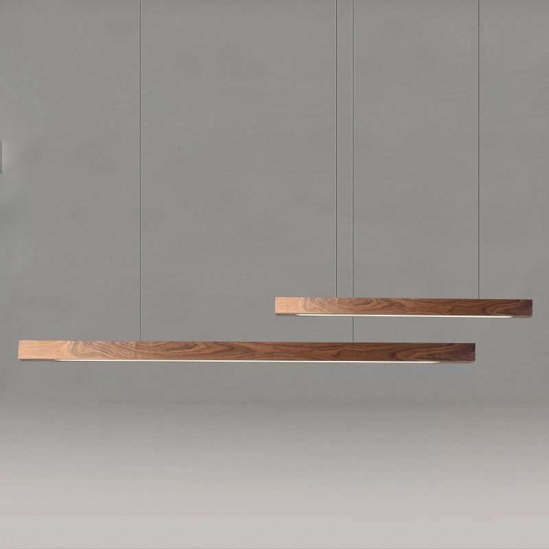 Linear Shape Island Light Modern Style Wood One Light Pendant Light Fixture