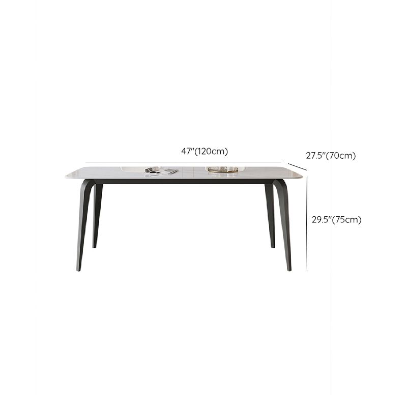 Industrial Rectangle Dining Table White Stone Top Dinette Table with Metal Legs