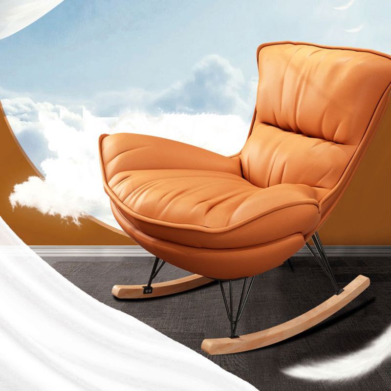 Modern Glider Chair Pure Color Metal Dark Legs Rocking Chair with Ottoman