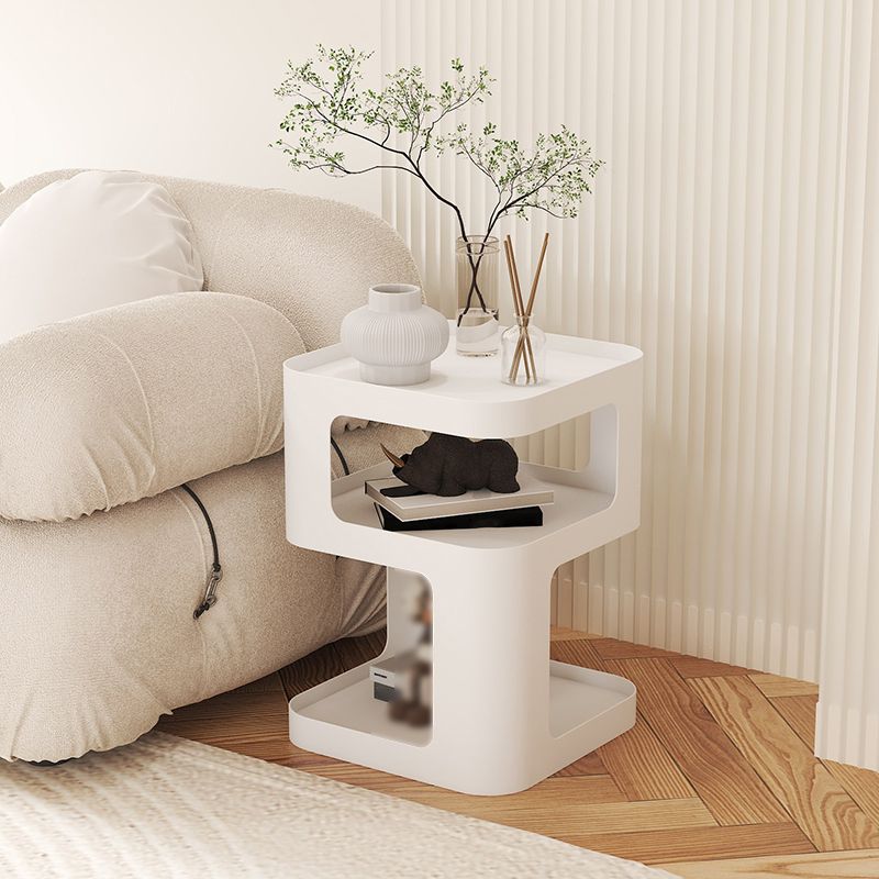 Contemporary Side End Snack Table with Metal Shelves Bedroom Side Table
