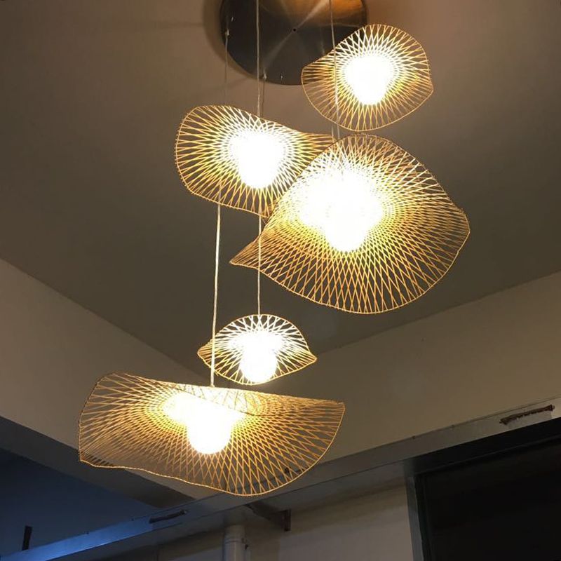 1 Light Swirl Hanging Pendant Lights Chinese Bamboo Pendant for Restaurant