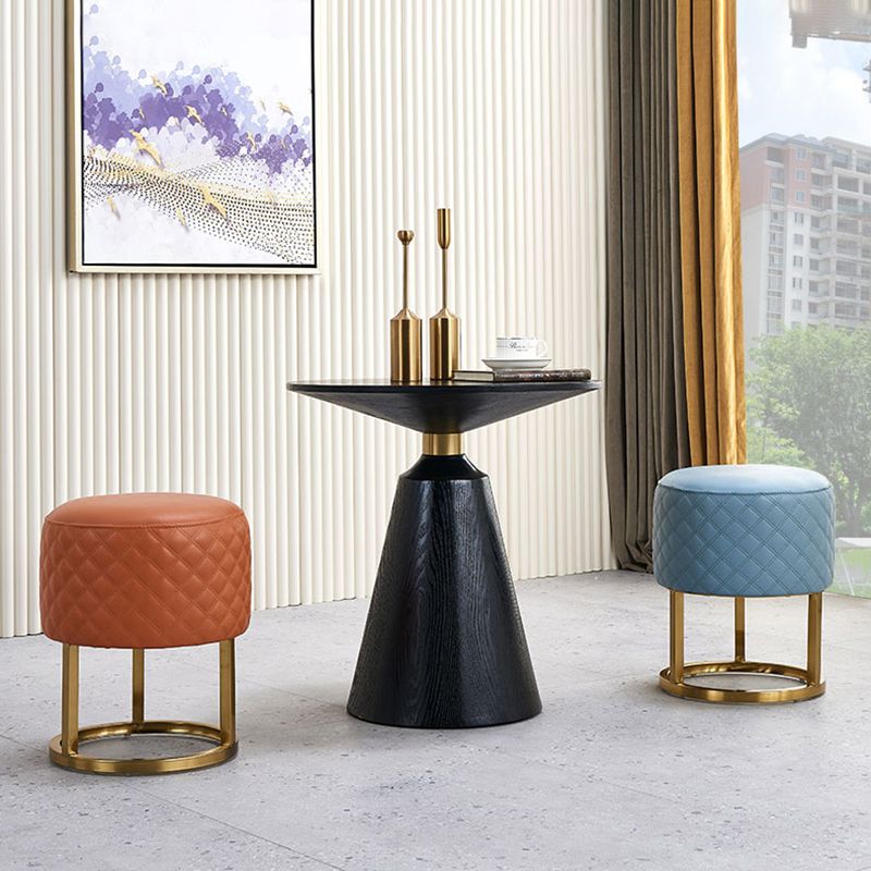Glam Faux Leather Upholstered Standard Ottoman Round Shape Pouf