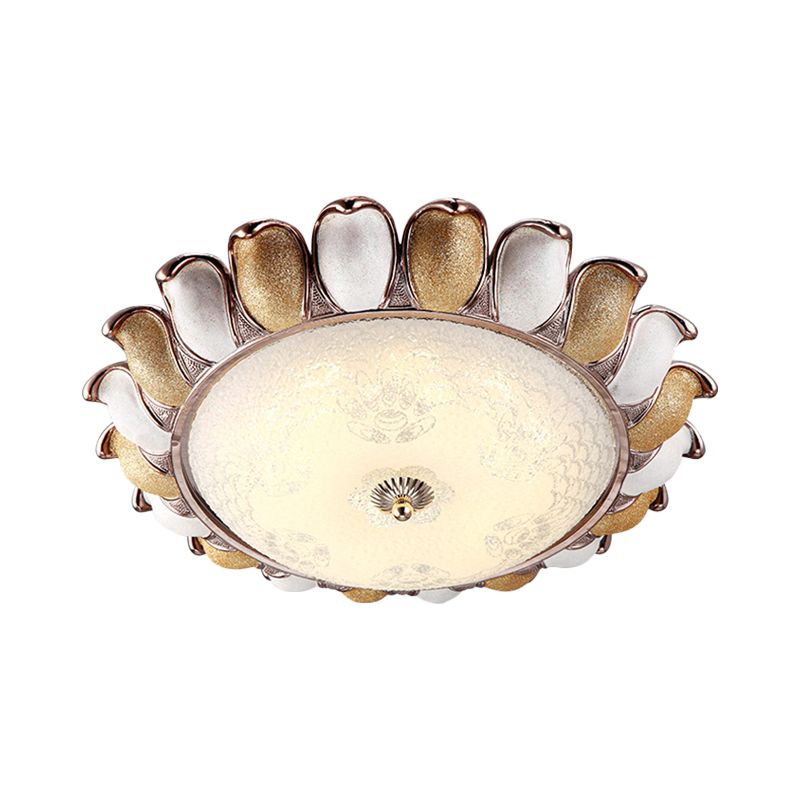 Lampada da soffitto girasole in vetro strutturato per camera da letto in campagna, ampia luce a LED con montaggio a incasso, 14"/18"/22" in argento/oro