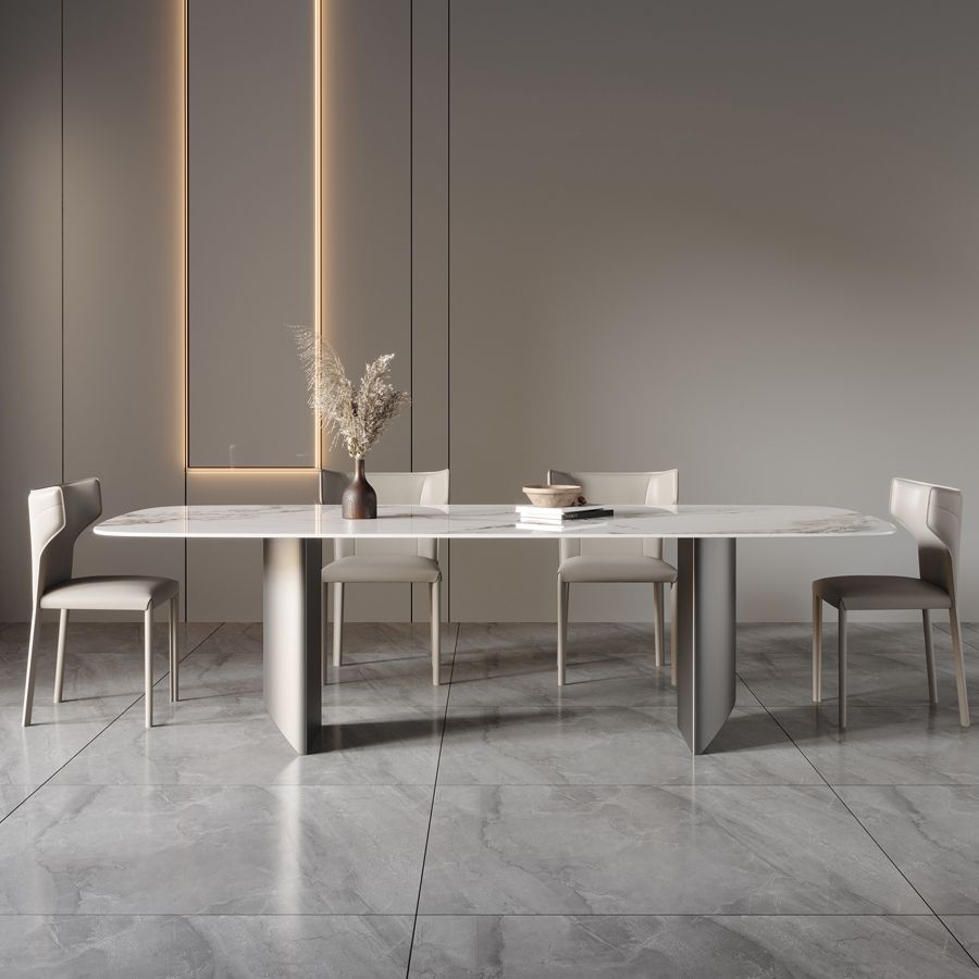 Sintered Stone Top Rechtecktisch für Restaurant Moderner Esstisch mit Doppelpodest