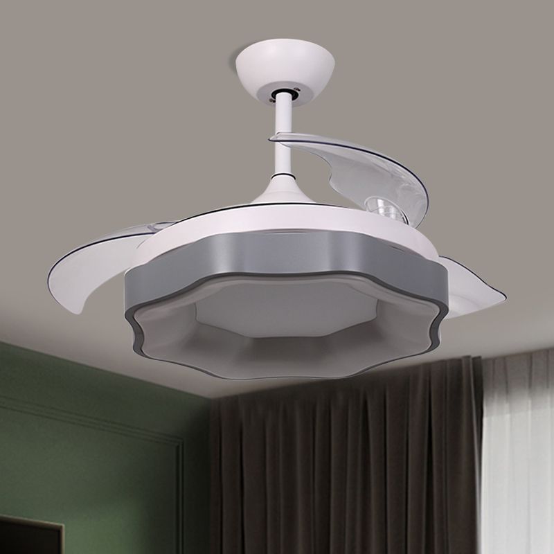 19 "W Grey Blumenanhänger Lüfter Lampe Moderne Acryl 3 Klingen LED SEMI BUSHEL ZEHN
