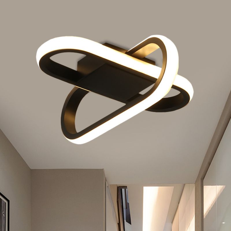 Hotel LED inbouwlamp moderne zwart/witte plafondlamp met gekruiste langwerpige acrylkap in warm/wit licht