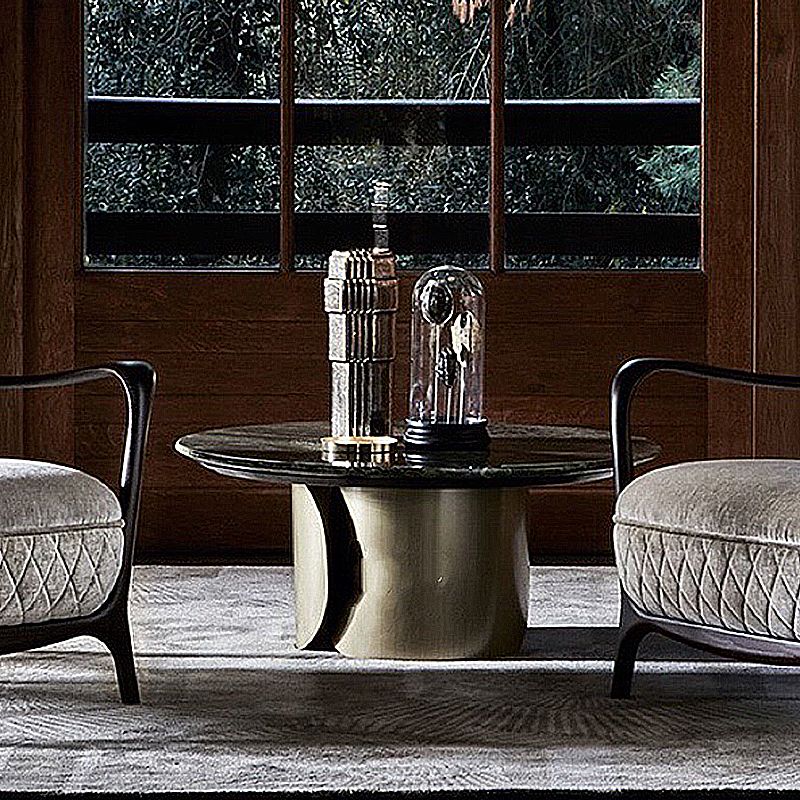 Abstract Base Cocktail Table Marble Top Stainless Steel Metal Base Round Coffee Table