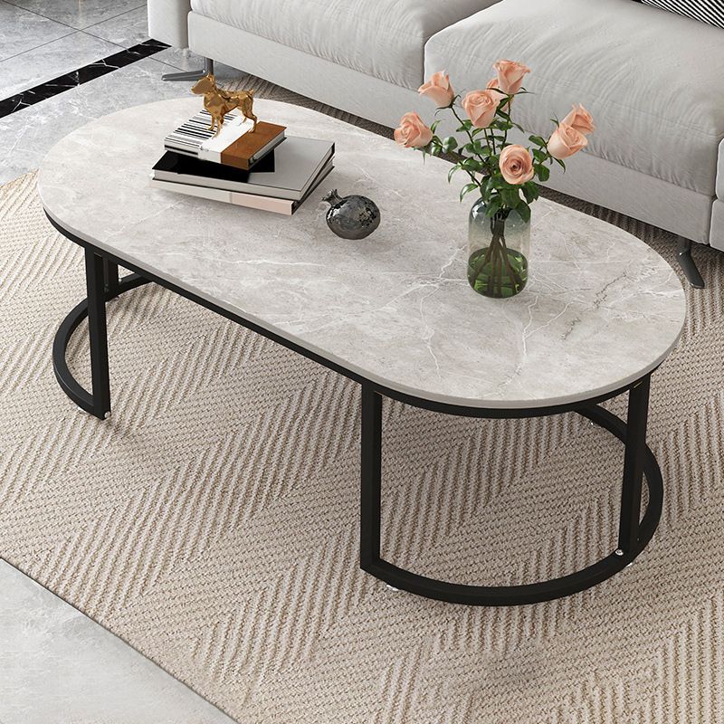 Oval Modern Coffee Table Wood Minimalist Coffee Table for Living Room