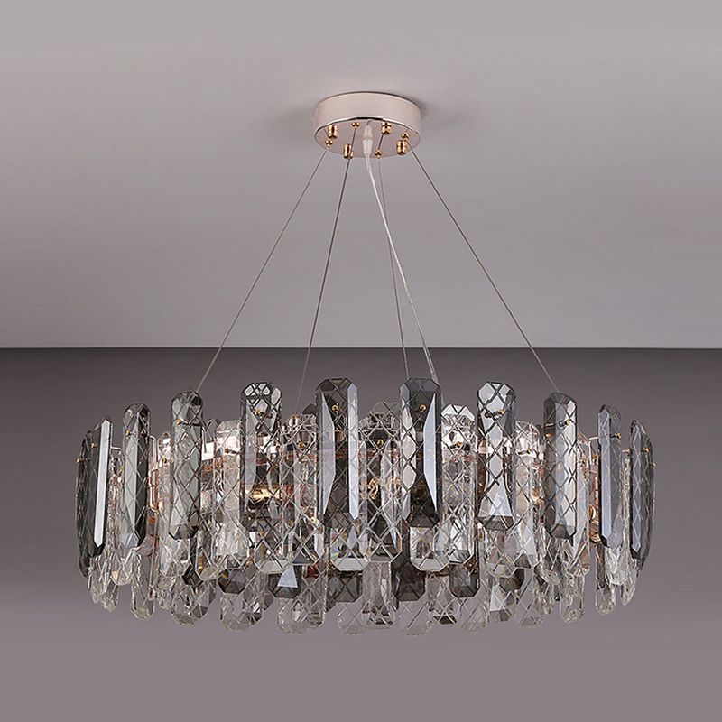 Wheel Shape Pendant Chandeliers Contemporary Style Crystal Chandelier Lights in Grey
