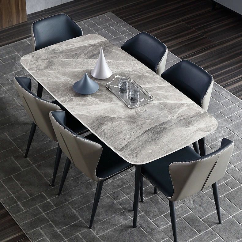 Contemporary Stone Rectangular Dining Table with 4 Steel Foot