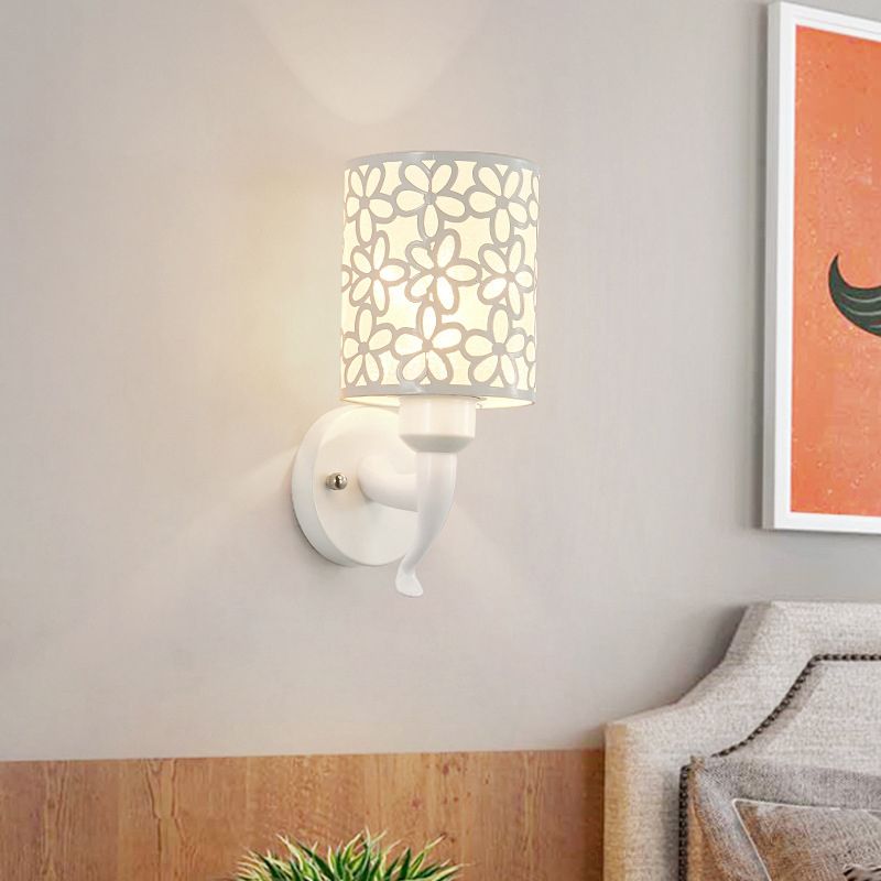 Modernist Wall Sconce Cylinder Metal Sconce Lighting in White for Bedroom