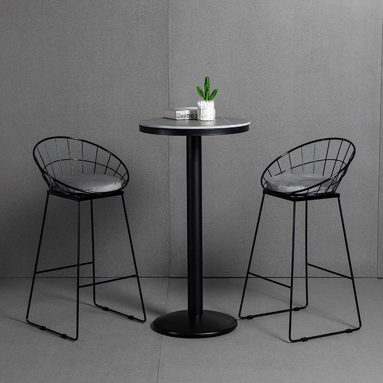 1/3 Pieces Industrial Iron Bar Table Set Round Bistro Set with Grey Stone Top