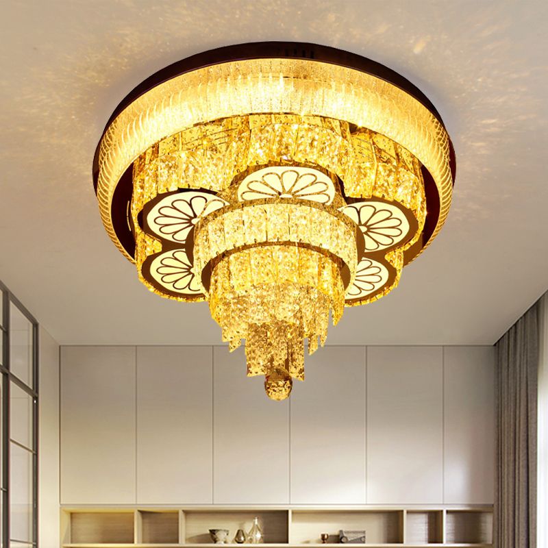Minimal Flower Flush Light Fixture LED Beveled Crystal Ceiling Lighting in Gold with Tiered Design