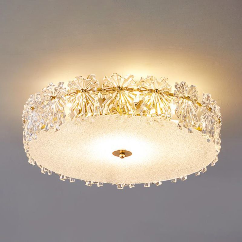 Plafonnier de forme ronde moderne en fer avec abat-jour en verre pour chambre à coucher et étude