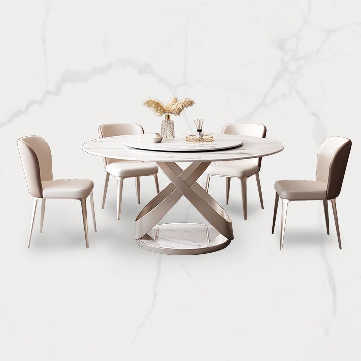 Modern Leather Dining Set 1/4/5/7 Pieces Round Dining Table and Chairs