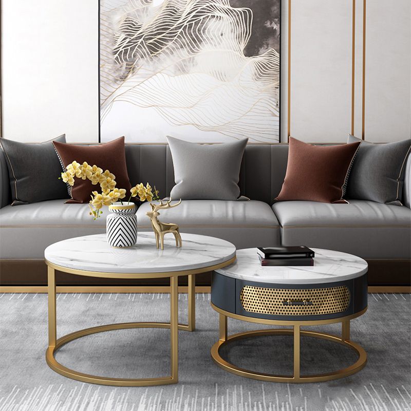 Slate Round Frame Coffee Table Nesting Modern Coffee Table Set