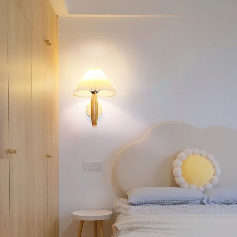 Japanese Style Wooden Wall Light Cone Shape Wall Lamp for Living Room