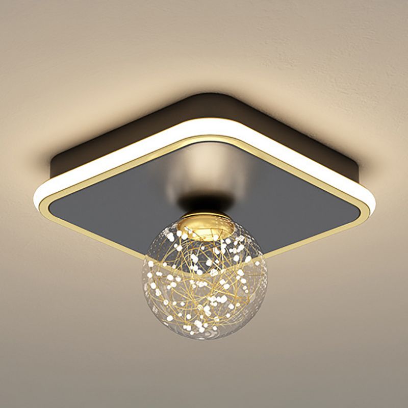 Glass Geometric Ceiling Light Fixture Nordic Style LED Ceiling Mounted Light in Black