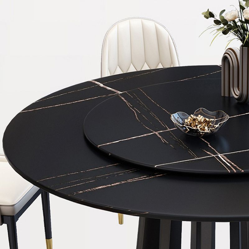 Contemporary Round Stone Table Standard Height Dining Table with Pedestal Base