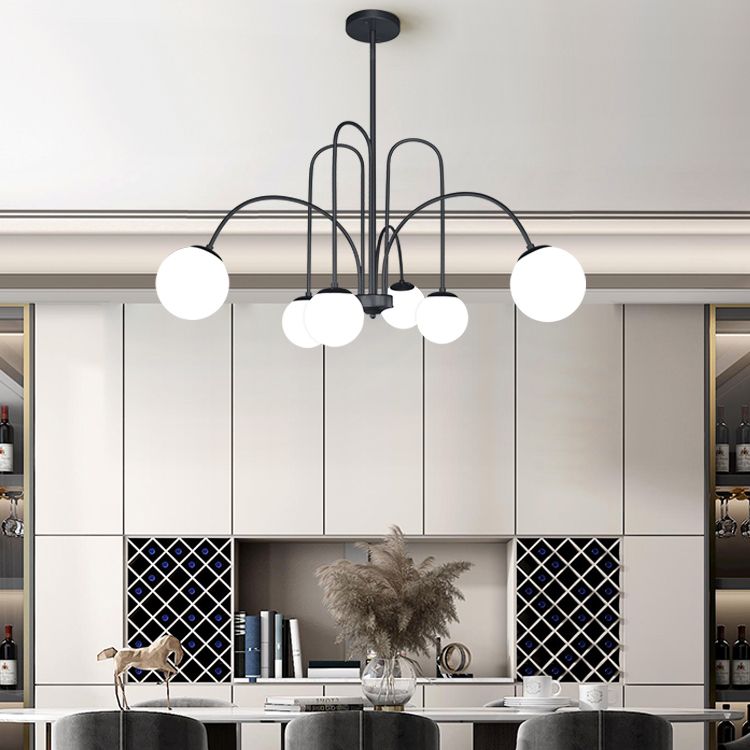 Modern Metal Chandelier Light Globe Multi-Head Pendant Lamps with Glass Shade