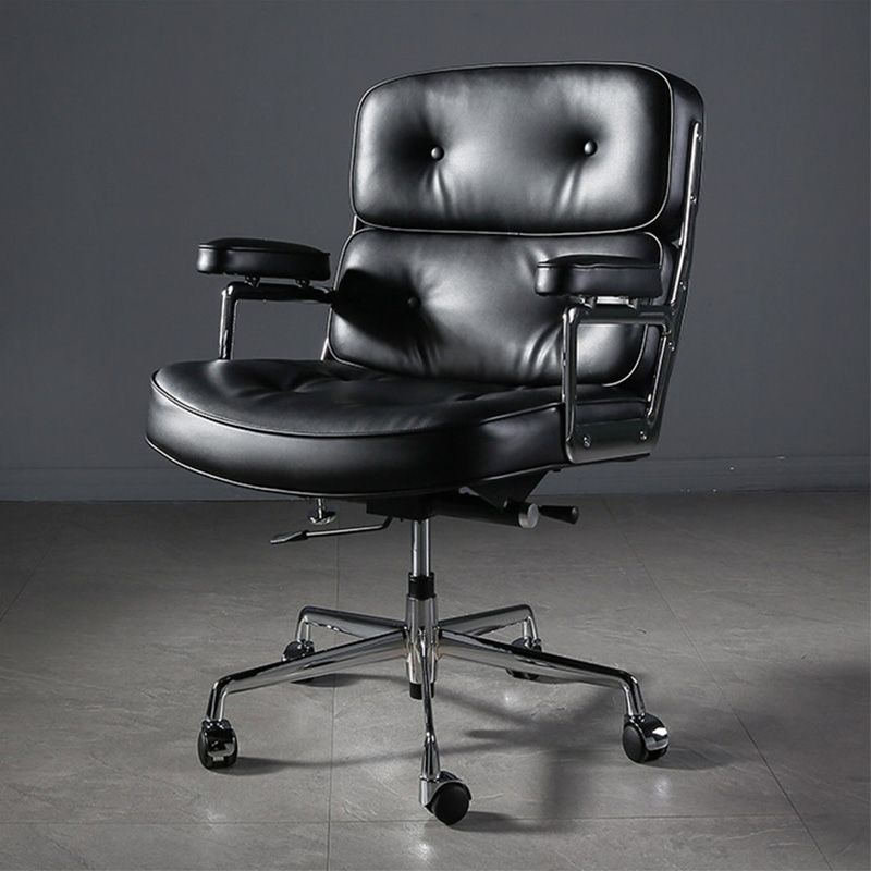 27.16" L x 25.98" W x 36.22" H Genuine Leather Arm Chair with Wheels for Bedroom