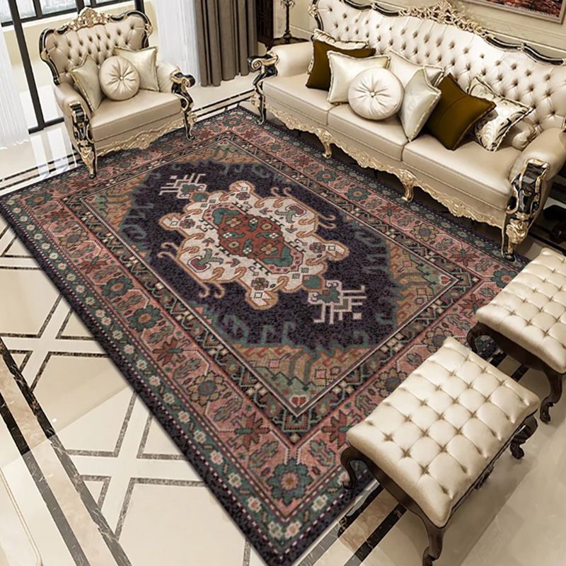 Multicolor Polyester Area Rug European Floral Pattern Carpet Non-Slip Backing Carpet
