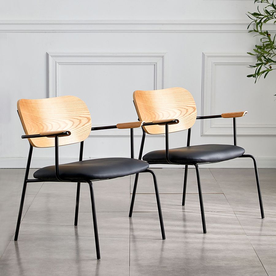 Silla moderna para interiores y exteriores, silla auxiliar de comedor con respaldo abierto de metal y brazo