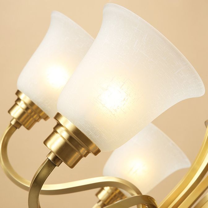 Traditional Brass Chandelier Light Multi-Head Suspension Light with White Glass Shade