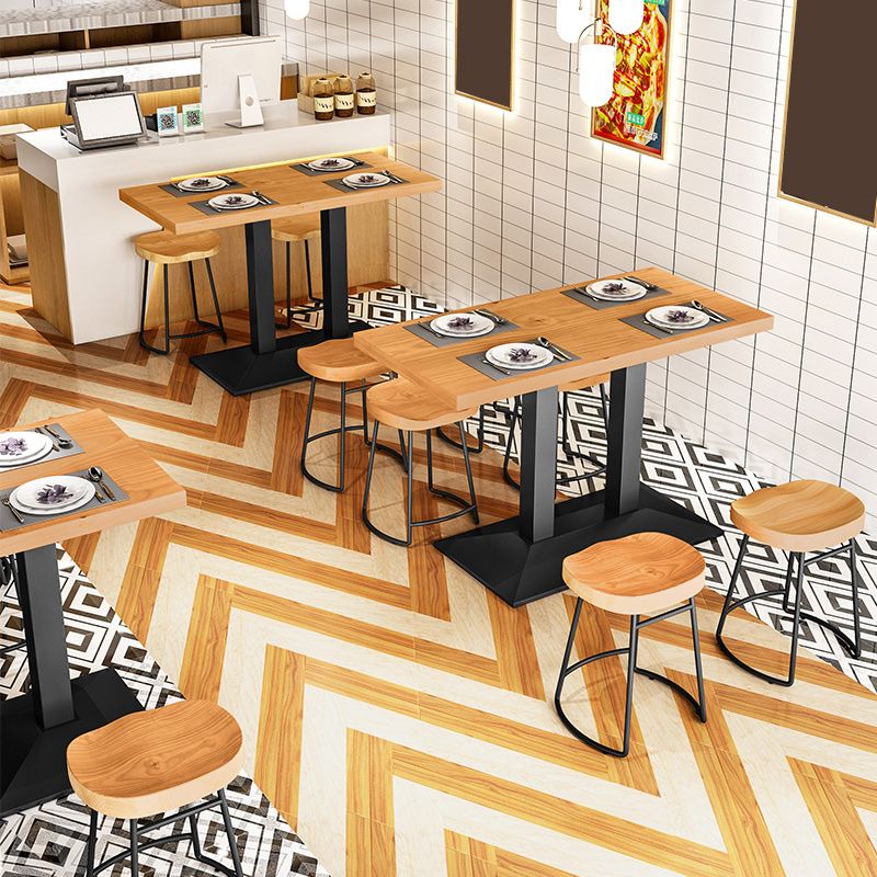 Metal Industrial Dining Table Pine Wood Top Table with Pedestal Base