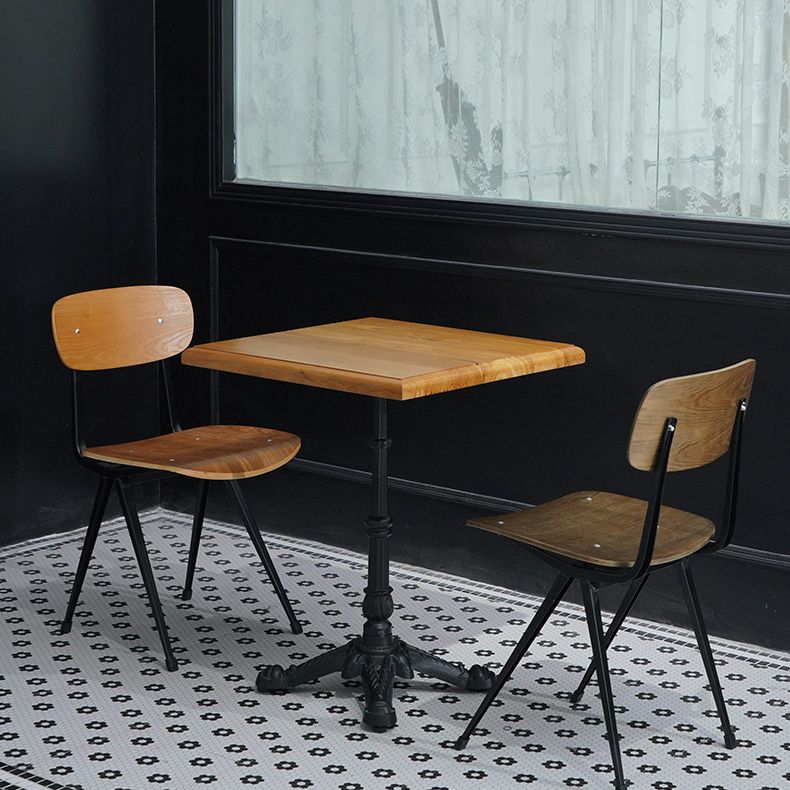 Industrial Solid Wood Dining Table Square Table with Metal Pedestal Base