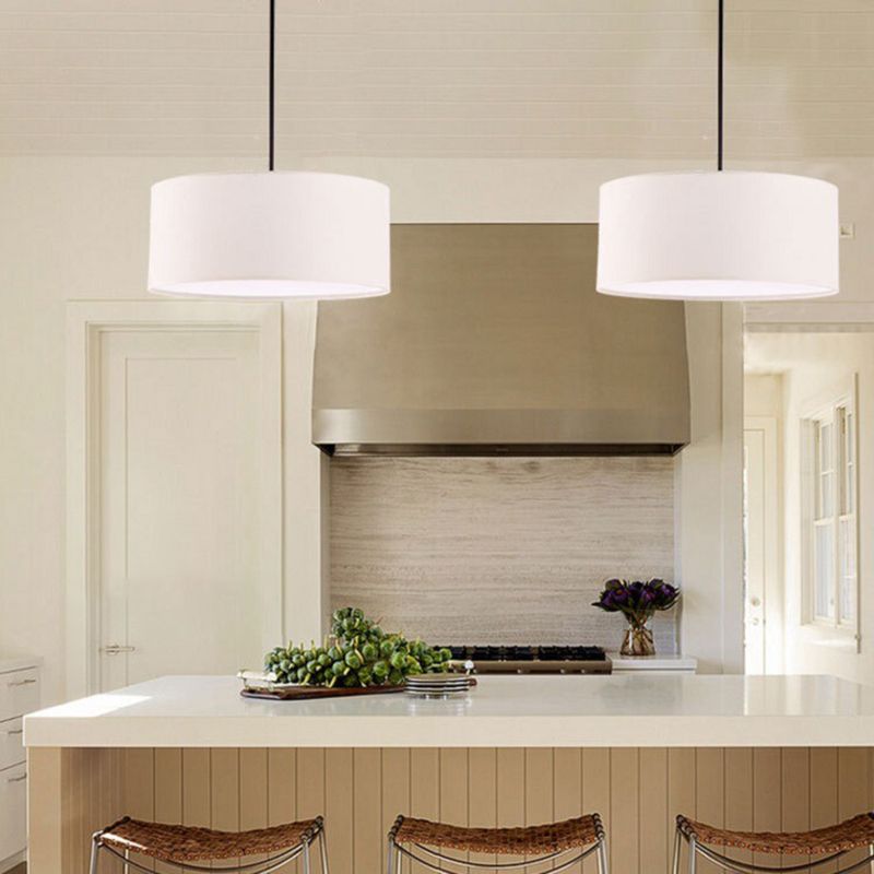 Lampada sospesa in tessuto in tessuto tamburo Modern Minimalist 1 Luce a sospensione Luce per camera da letto