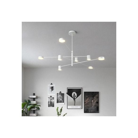 Multi Tiers Asymmetrical Chandelier Light Metal Simple Style 2/4/6/8 Heads Black/White Pendant Light in Warm/White/Third Gear