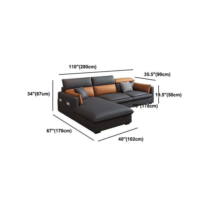 Contemporary Sofa & Chaise Faux Leather Sofa with Bolster Pillows